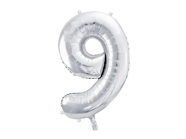 Folienballon Ziffer ''9'', 86cm, silber