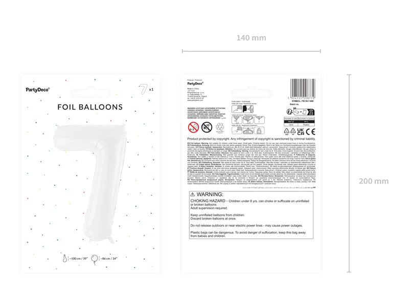 Luftballon Ziffer 7 Weiss 86cm