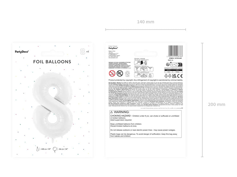 Luftballon Ziffer 8 Weiss 86cm