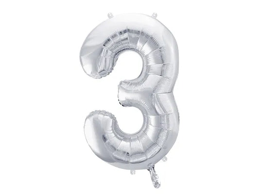 Folienballon Ziffer ''3'', 86cm, silber