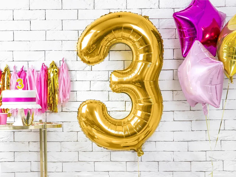 Luftballon Ziffer 3 in Gold 86cm