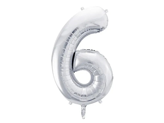 Folienballon Ziffer ''6'', 86cm, silber