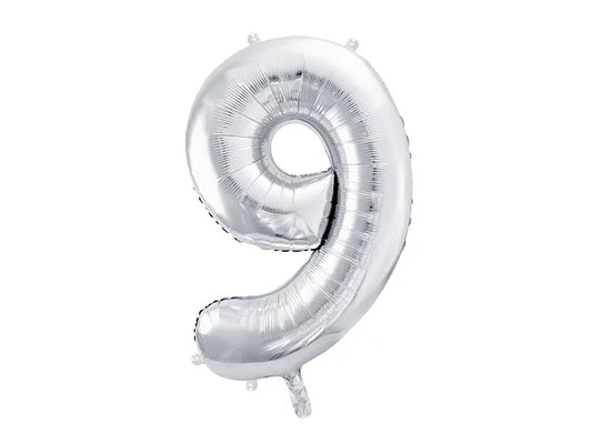 Folienballon Ziffer ''9'', 86cm, silber