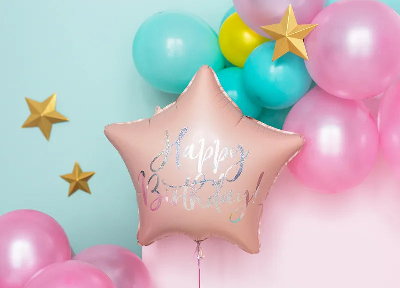 Folienballon Happy Birthday, 40cm, hell-puderrosa
